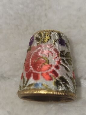 Floral Embroidered Sewing Thimble in Pink, Purple & Gold
